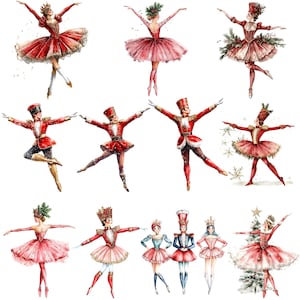 Watercolor Nutcracker Clipart Bundle, Nutcracker Ballet Dancers PNG designs, Coquette Christmas, ballet clipart, christmas ballerina PNG