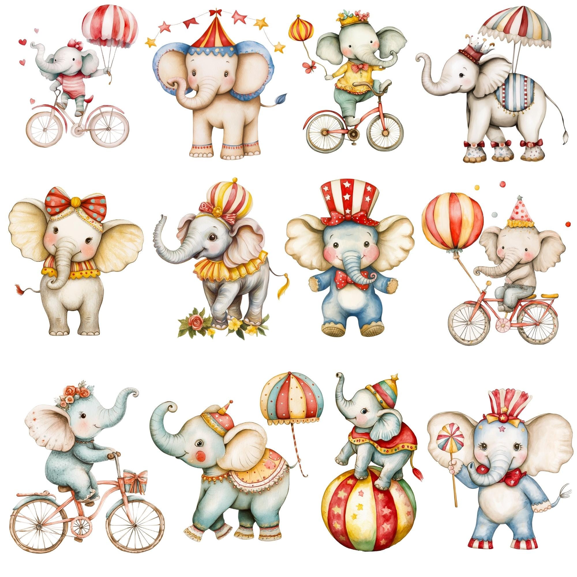 Watercolor Circus Clipart Bundle, Carnival Animals PNG (digital ...
