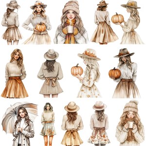 Neutral Fall Clipart, Watercolor Boho Fall PNG bundle, Cosy Fall Clipart, cosy autumnal designs, neutral beige fall, Thanksgiving clipart