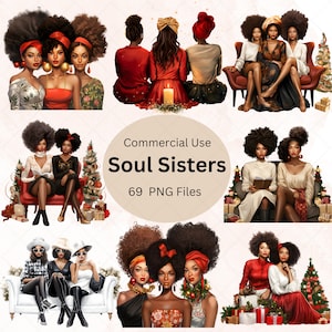 Bundle de cliparts Soul Sisters, clipart Noël meilleur ami, clipart Bestie, 69 fichiers PNG transparents de Noël pour des conceptions festives