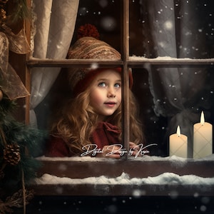 Vintage Christmas Window Digital Backdrop, Christmas Window Digital Background for creative composites for children & family photography