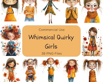 Whimsical Quirky Girls Clipart: PNG Bundle (Digital Download)
