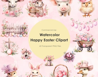 Aquarell Oster Clipart Bundle: Hase, Küken, Lamm PNG (digitaler Download)