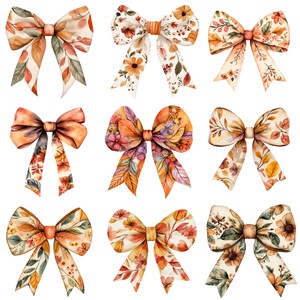 Coquette Autumn Flower Bows Clipart, floral bow PNG, Rustic autumnal designs, Fall Vibes Png, autumn bow png designs, coquette bow clipart