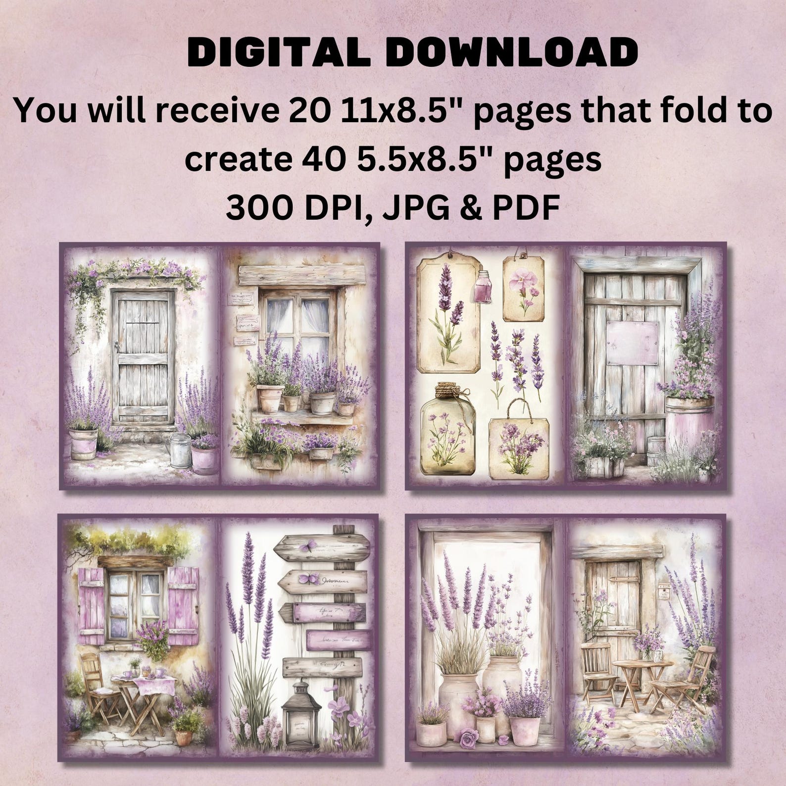 Lavender Cottage Junk Journal Kit: Cottagecore Printable Pages (PDF) - Etsy