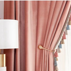 Luxury tasseled Curtains for Living Room, Girls Bedroom, Pink Velvet With gorgeous Tassel