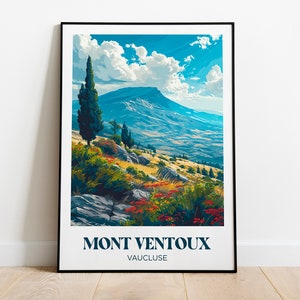 Cartel de viaje Mont Ventoux, Vaucluse, Provenza-Alpes-Costa Azul, Francia - Ilustración - Cartel de viaje retro
