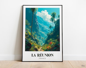 La Réunion Travel Poster,Tropical Wall Art Print,Palm trees Painting Illustration,Printable La Réunion Watercolor Home Decor