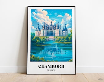 Château de Chambord Travel Poster, Chambord Art Print, Château de Chambord Illustrated Painting, Printable Loire Valley Decor, French Gift