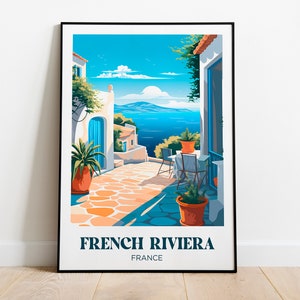 Manifesto turistico della Costa Azzurra, Francia, Saint-Tropez, Costa Azzurra, Var, mare azzurro e sole estivo - Illustrazione - Manifesto retrò vintage
