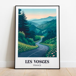 Reiseplakat Vogesen - Illustration Vogesen - Reiseplakat Vogesen, Ostfrankreich - Wanddekoration Vogesen, Lothringen