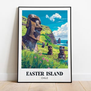 Easter Island Poster, Moai Illustration, Easter Island Travel Poster, Easter Island Landscape Print, Easter Island Gift