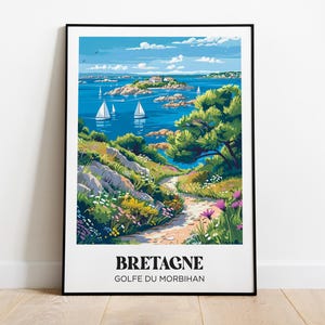 Morbihan Reiseposter, Morbihan Illustration, Bretagne Reiseposter, Morbihan Druck, Bretagne Geschenk, Bretagne Wohndekoration