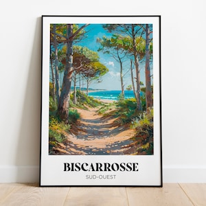 Cartel de viaje de Biscarrosse - Ilustración de Biscarrosse - Cartel de viaje de Biscarrosse - Cartel de viaje del suroeste - Marco de Biscarrosse Les Landes