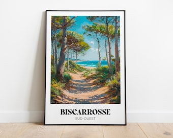 Biscarrosse travel poster - Biscarrosse illustration - Biscarrosse travel poster - Southwest travel poster - Biscarrosse Les Landes frame