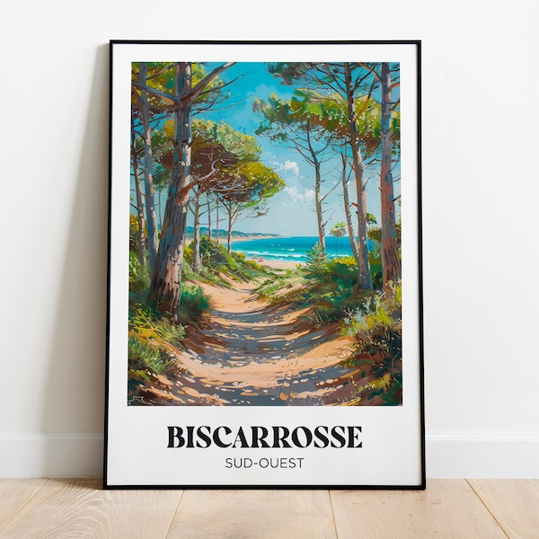 Affiche voyage Biscarrosse - Illustration Biscarrosse - Travel poster Biscarrosse  - Poster voyage sud-ouest - Cadre Biscarrosse Les Landes