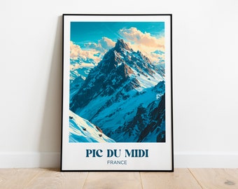 Pic du Midi Travel Poster,French Pyrenees Wall Art Print,Lake Painting Illustration,Printable French Pyrenees Lake Watercolor Home Decor