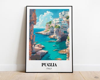 Puglia Travel Poster, Puglia Print, Italy Illustrated Painting, Printable Italy Watercolor Decor, Puglia Gift