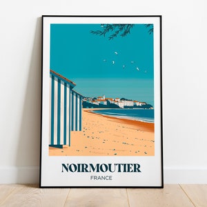 Cartel de viaje de la isla de Noirmoutier - Ilustración de Noirmoutier - Cartel de viaje retro de Noirmoutier - Cartel de viaje de Noirmoutier - Marco de Noirmoutier