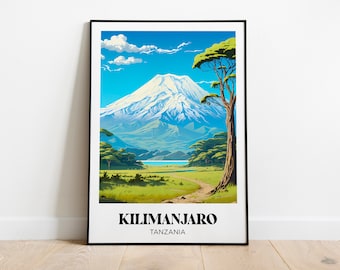Kilimanjaro Travel Poster,Tanzania Wall Art Print,African Painting Illustration,Printable Mount Kilimanjaro Watercolor Home Decor