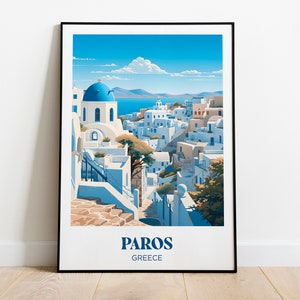 Poster di viaggio di Paros, Isole Greche, Grecia, blu greco - Decorazione murale - Illustrazione
