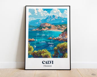 Cartel de viaje de Calvi, ilustración de Córcega, cartel de viaje de Córcega, impresión de Córcega, regalo de viaje de Córcega, decoración de Calvi