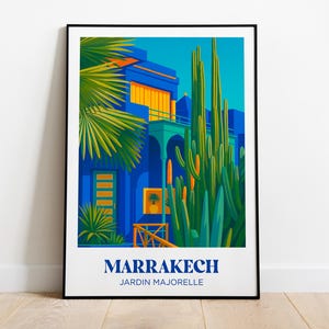 Marrakech travel poster – Majorelle Garden illustration – Majorelle Garden print – Morocco wall decor – Marrakech poster – Majorelle blue