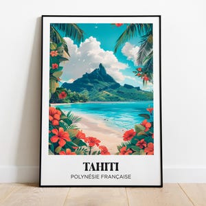 Póster de viaje a Tahití, ilustración de Tahití, póster de viaje a la Polinesia, impresión de Tahití, regalo de viaje a Tahití, decoración tropical