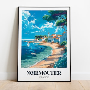 Poster di viaggio dell'isola di Noirmoutier - Illustrazione di Noirmoutier - Poster di viaggio retrò di Noirmoutier - Poster di viaggio di Noirmoutier - Cornice del mare