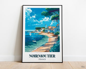 Poster di viaggio dell'isola di Noirmoutier - Illustrazione di Noirmoutier - Poster di viaggio retrò di Noirmoutier - Poster di viaggio di Noirmoutier - Cornice del mare