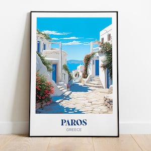 Affiche voyage Paros, Îles grecques, Grèce, bleu grec - Décoration Murale - Illustration