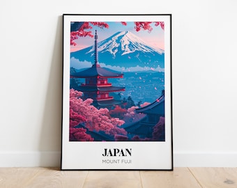 Poster di viaggio in Giappone, illustrazione del Monte Fuji, decorazione di poster giapponesi, poster di viaggio sui templi giapponesi, regalo di viaggio in Giappone