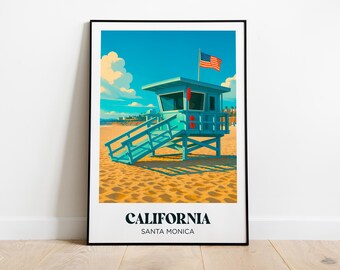 Póster de viaje de California, ilustración de Santa Mónica, póster de viaje de California, regalo de viaje de California, decoración de California