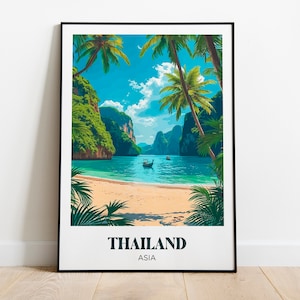 Póster de viaje a Tailandia, Koh Phi Phi, isla tailandesa, decoración tropical - Ilustración - Póster de viaje retro vintage