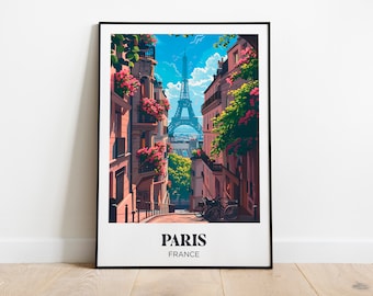 Paris Travel Poster, Eiffel tower Wall Art Print,Paris Painting Illustration,Printable France Watercolor Home Decor, Retro poster