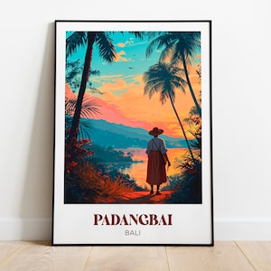 Poster di viaggio di Bali, Indonesia, decorazione tropicale, tramonto - Illustrazione - Poster di viaggio retrò vintage - Regalo di Bali