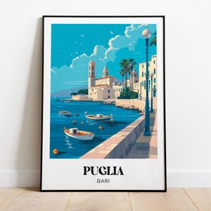 Manifesto turistico Puglia Bari, illustrazione Puglia, manifesto turistico Italia, stampa Italia, regalo di viaggio Puglia