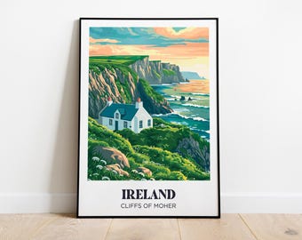 Ireland Travel Poster, Ireland Art Print, Ireland Illustrated Painting, Printable Ireland Watercolor Home Decor, Ireland Gift