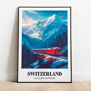 Reisposter Zwitserland - Reisposter Glacier Express - Illustratie Zwitserland - Vintage retro reisposter - Lijst Glacier Express