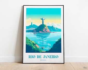 Rio de Janeiro Travel Poster,Christ the Redeemer Wall Art Print,Copacabana Painting Illustration,Printable Rio Brazil Watercolor Home Decor