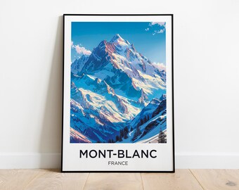 Mont-Blanc Travel Poster,French Alps Wall Art Print,Mountain Painting Illustration,Printable French Alps Watercolor Home Decor