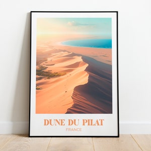 Reiseplakat Dune du Pilat, Bucht von Arcachon, Meereslandschaft - Wanddekoration - Illustration - Vintage-Reiseplakat