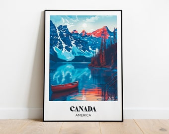Travel poster lake Canada, North America - Wall Decor - Illustration - Vintage retro poster - Travel poster home decoration