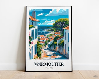 Poster di viaggio dell'isola di Noirmoutier - Illustrazione di Noirmoutier - Poster di viaggio retrò di Noirmoutier - Poster di viaggio di Noirmoutier - Cornice del mare