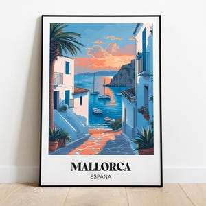Póster de viaje a Mallorca, ilustración de Mallorca, póster de viaje a Mallorca, regalo de viaje a Mallorca, recuerdo de Mallorca, decoración mediterránea
