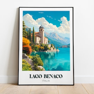 Lake Benaco Travel Poster, Italian Art Print, Lago Benaco Painting Illustration,Printable Lake Benaco Watercolor Home Decor