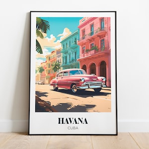 Havana Travel Poster, Cuba Wall Art Print,Cuba Painting Illustration,Printable Cuba Watercolor Home Decor, Retro vintage poster