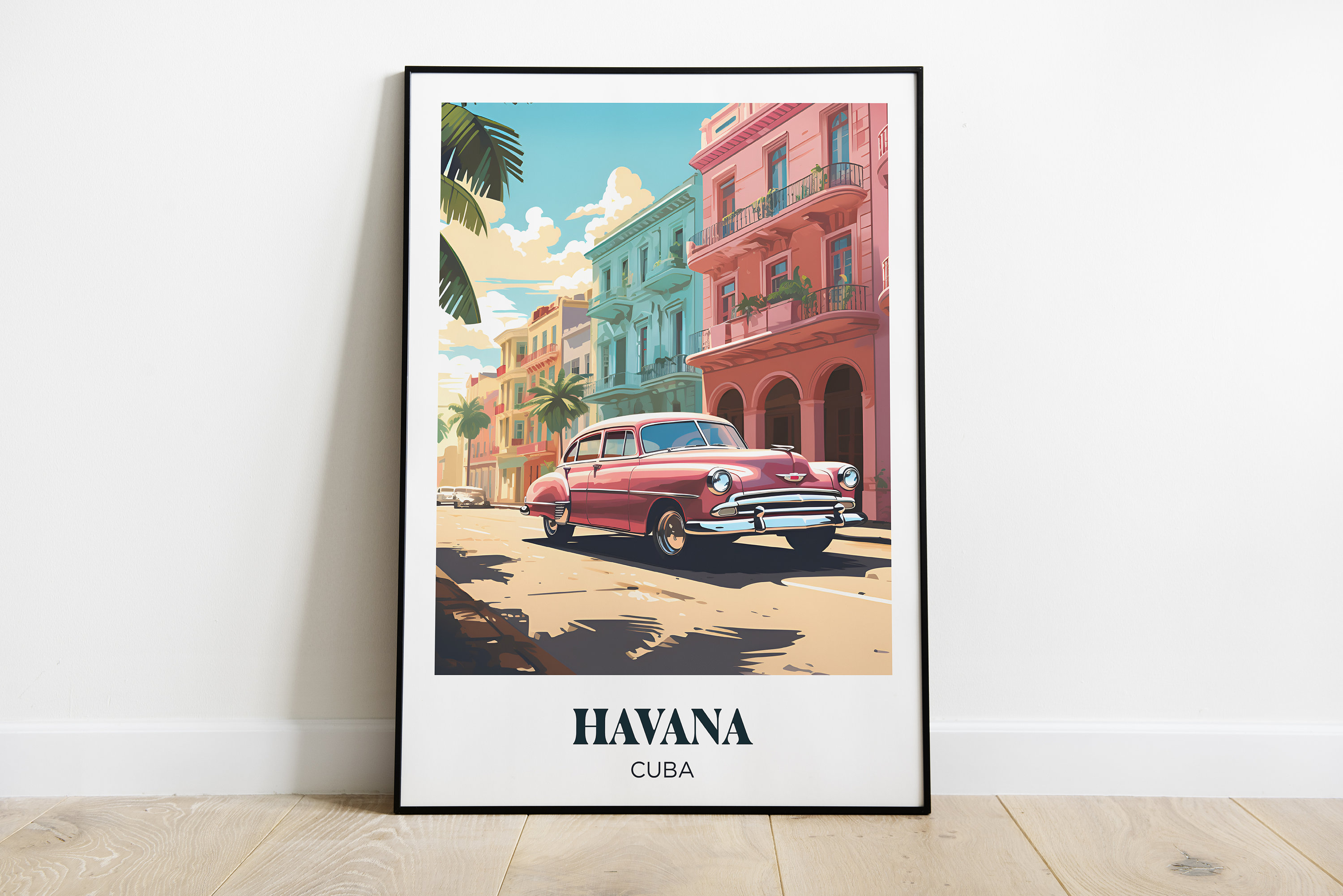 Havana Travel Poster, Cuba Wall Art Print,Cuba Painting Illustration,Printable Cuba Watercolor Home Decor, Retro vintage poster