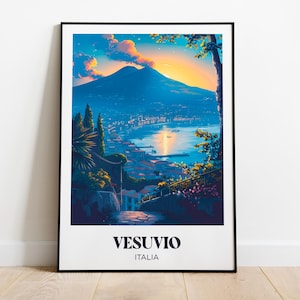 Vesuvius Travel Poster, Vesuvius Art Print, Vesuvius Illustrated Painting, Printable Vesuvius Watercolor Decor, Vesuvius Italy Gift