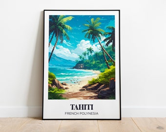 Tahiti Pacific Ocean Travel Poster,French Polynesia Wall Art Print,Tahiti Painting Illustration,Printable Tahiti Watercolor Home Decor